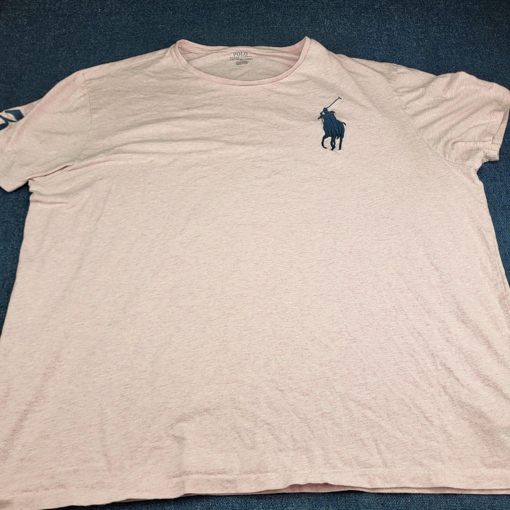 Polo Ralph Lauren Mens XXL Pink Heathered Big Pony Logo T-Shirt Short Sleeve
